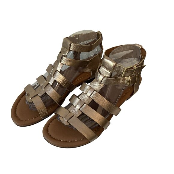 Clarks Artisan Gladiator Sandals 8.5 Gold Metallic Leather Strappy Comfort - Picture 4 of 13